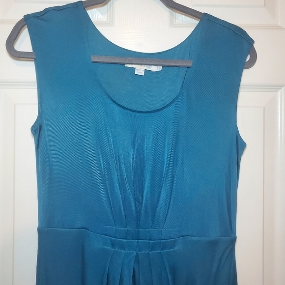 Boden Women's Scoop neck Pleated Detail Sleeveless Dress Sz 6L Silk Blend Teal - Picture 2 of 13
